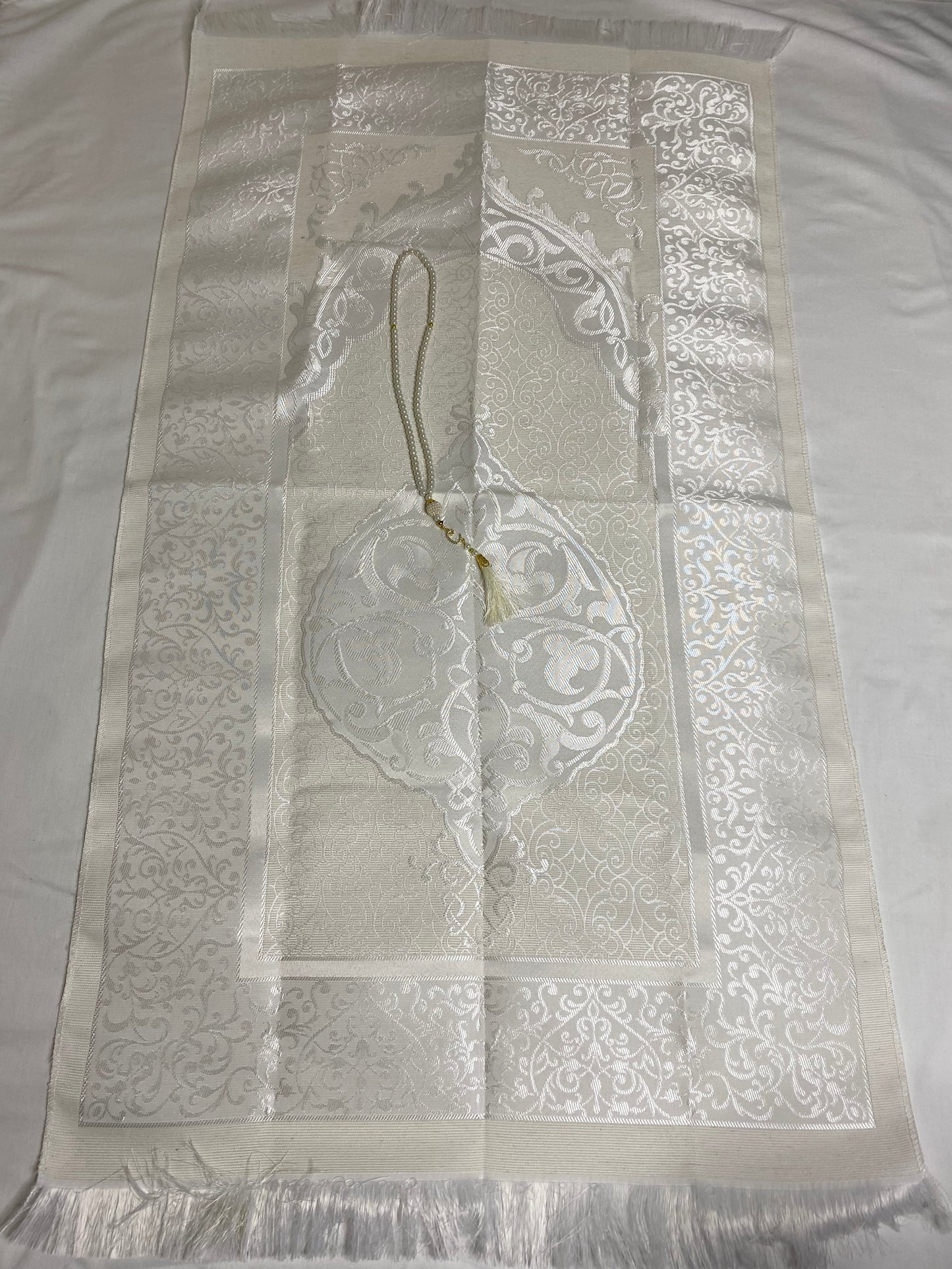 White Prayer Mat + Tasbeh Box